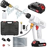 6L/min Cordless Pressure Washer, 18 bar Portable High Pressure Electric Washer with 2 Batteries, 6 in 1 Nozzle Cordless Battery High Pressure Washer, Sprays 6-10m Away, for Car/Floor/Patio Cleaning