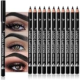 WanTuoluo Eyebrow Pencils for Women, 12Pcs Hard-Core Wooden Eye Brow Eye Liner Pen for Beginner Makeup, Waterproof &amp; Sweat-Proof (12Pcs-Black-Eyebrow Pencils)