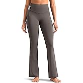 Colorfulkoala Dreamlux Mini Flare Leggings for Women with Pockets High Waisted No Front Seam Bootcut Yoga Pants 27.5" (XXL, Major Brown)