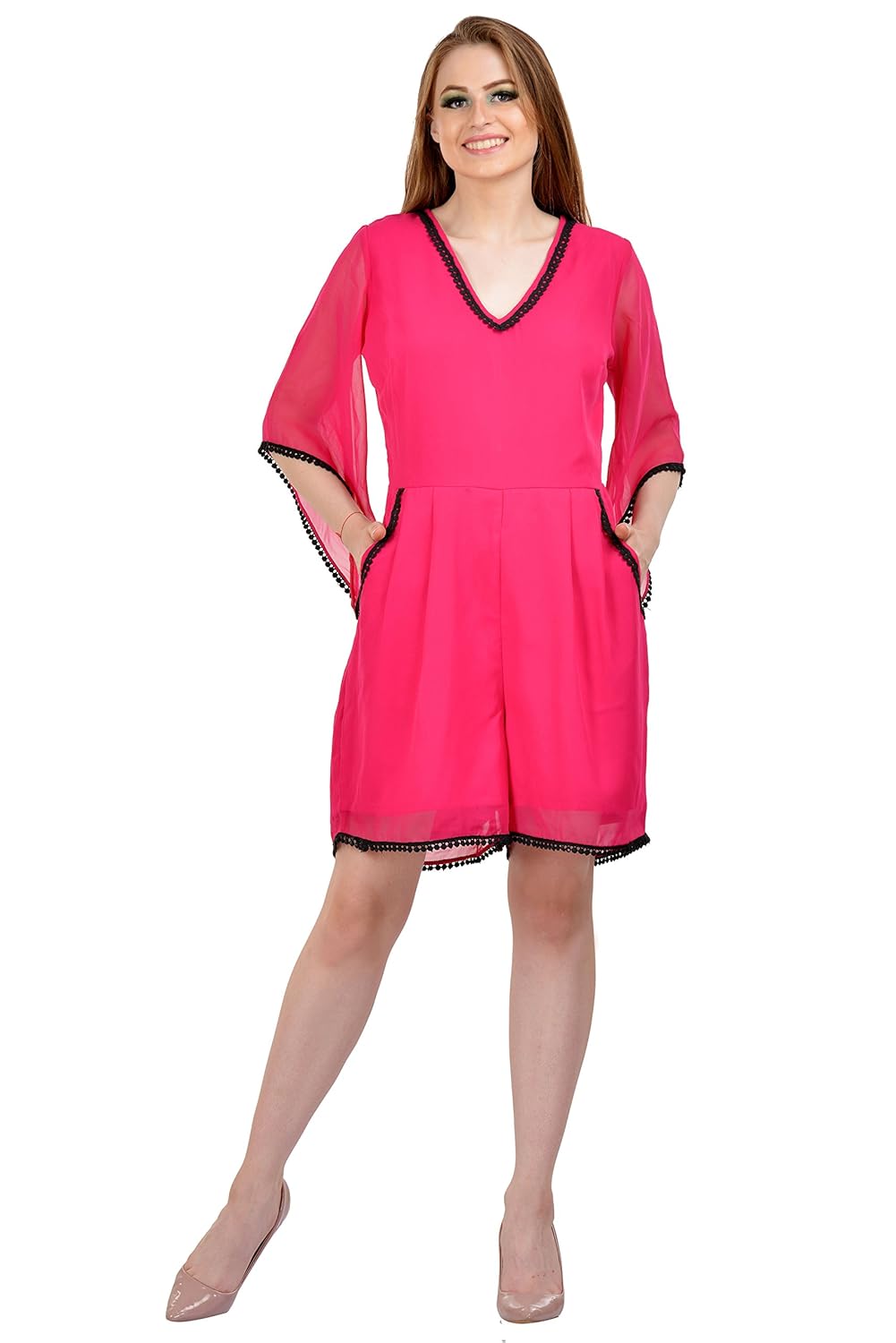 karmic vision women's georgette pink jumpsuit