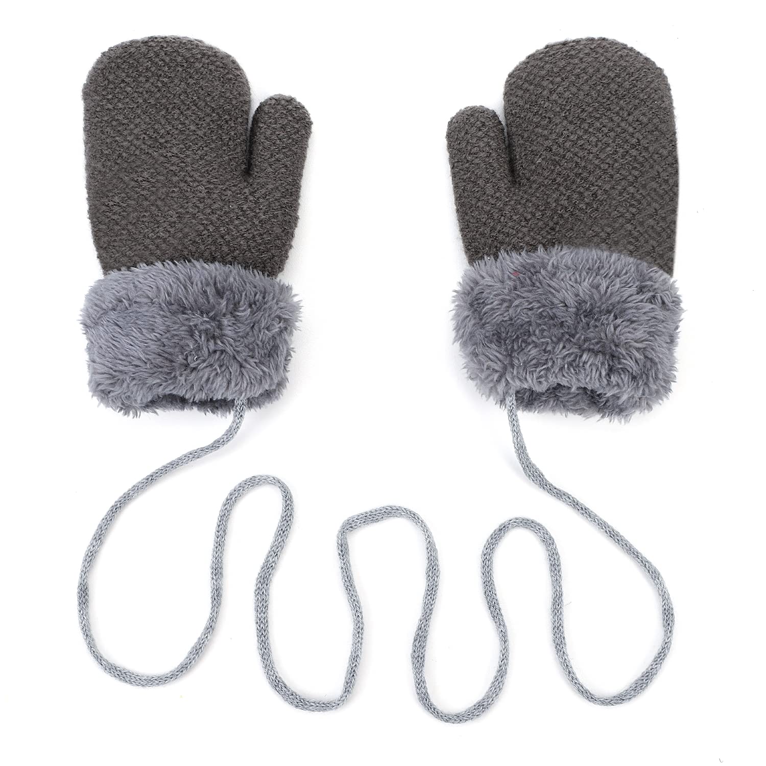 Qchomee Toddlers Kids Knitted Gloves with String Baby Boys Girls Winter Warm Mittens Hanging Neck Full Finger Gloves Thicken Velvet Lining Mittens Birthday Xmas Gifts for Children Age 2-4