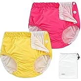 EZ Moms 2 Packs Reusable Swim Diapers Infant Baby Swim Diapers 6-9 Months Washable Snap Pool Swimming Diaper 6-12 Months Newborn Water Diaper for Swimming Lessons Boys and Girls with a Laundry Bag