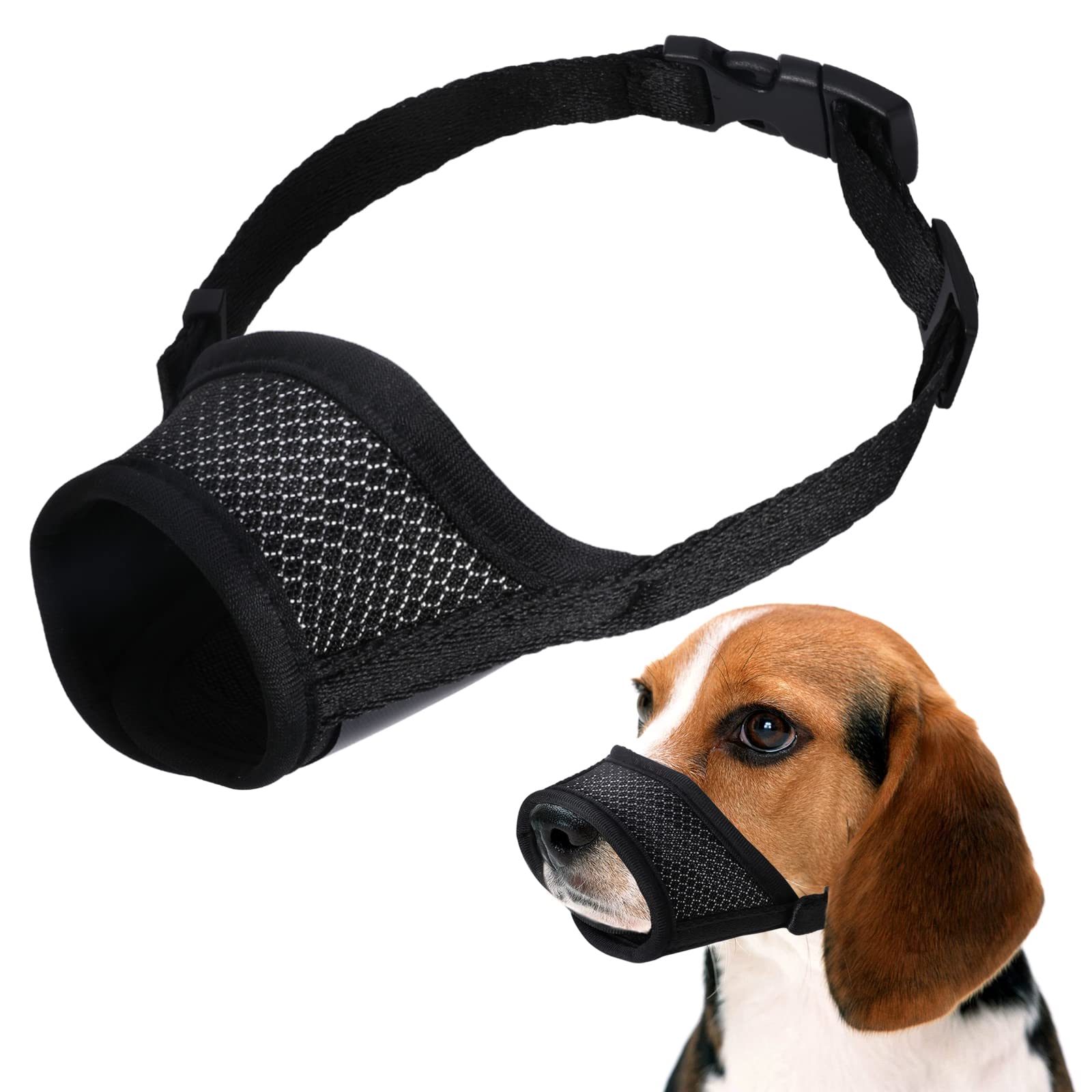 Dog Muzzle Breathable Mesh, Durable Dog Muzzle Guard, Nylon Dog Mouth Cover with Adjustable Loop, Dog Training Muzzle for Daily Behavior Training, Prevent for Biting Barking and Chewing (Black, M)