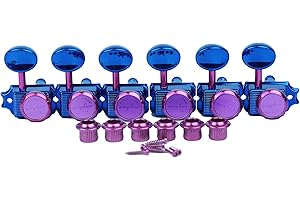 Guyker 6 Inline Vintage Guitar Lock String Tuners – Locking Tuning Key Pegs Machine Heads Replacement Parts for ST TL Style Electric, Folk or Acoustic Guitars – GK55SP, Blue+Pink