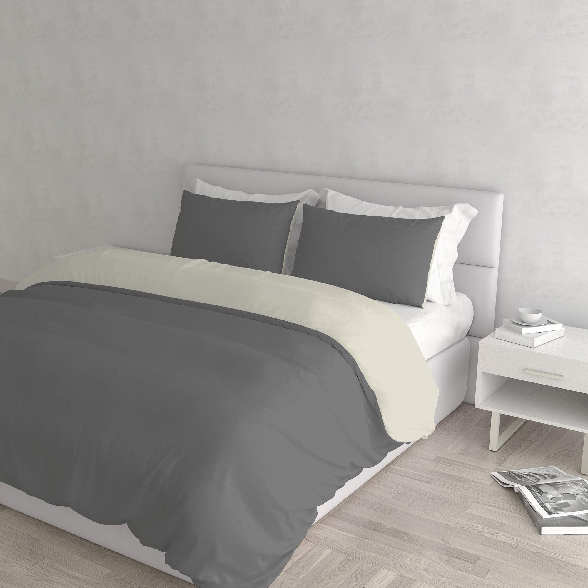 Natural Colour Duvet Cover Set, Smoke gray/Cream, Double — image 1