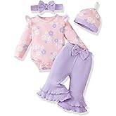 Renotemy Preemie Newborn Baby Girl Clothes Infant Romper Fall Winter Outfits Gifts for Girls Cute Bell Bottoms Pant Sets