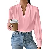 EVALESS Work Blouses for Women Long Sleeve Blouses Business Spring Top Womens V Neck Office Shirts