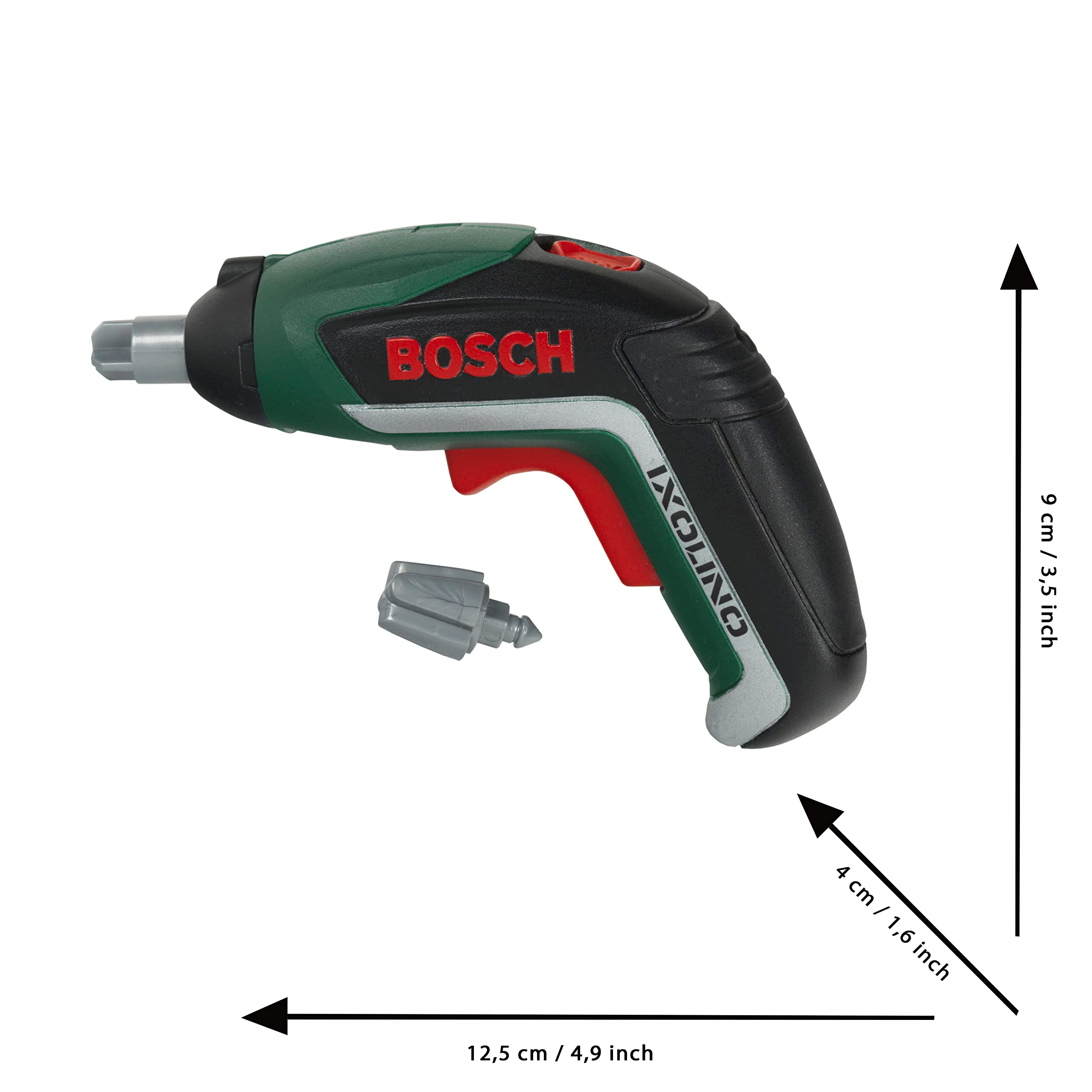 Theo Klein 8300 Bosch Akkuschrauber Ixolino | Batteriebetriebener Akkuschrauber mit Licht und Sound | Auswechselbare Aufsätze | Maße: 12,5 cm x 4 cm 9 cm | Spielzeug für Kinder ab 3 Jahren 4