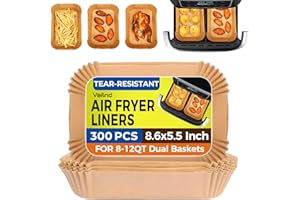300PCS Air Fryer Liners Disposable for Ninja Dual Basket, Grease Proof Parchment Paper for Ninja DZ201 | DZ401 | Chefman | COSORI 2-Basket Air Fryer, Non-Stick AirFryer Liners by Vailnd