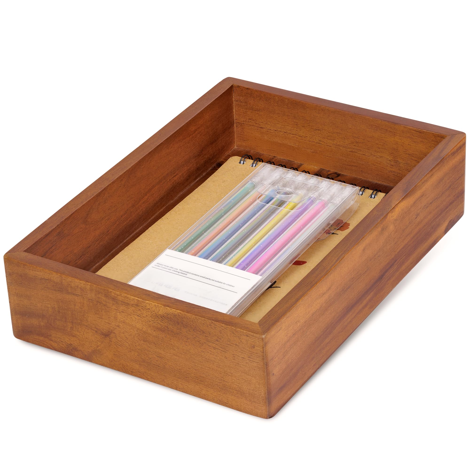 Photo 1 of Demigo Acacia Wood Desk Organizer Tray - 9.5x6.7x2 Inch Letter & Stationery Holder for Office, Entryway, Desktop - Natural Wood Catchall for Pens, Mail, Keys