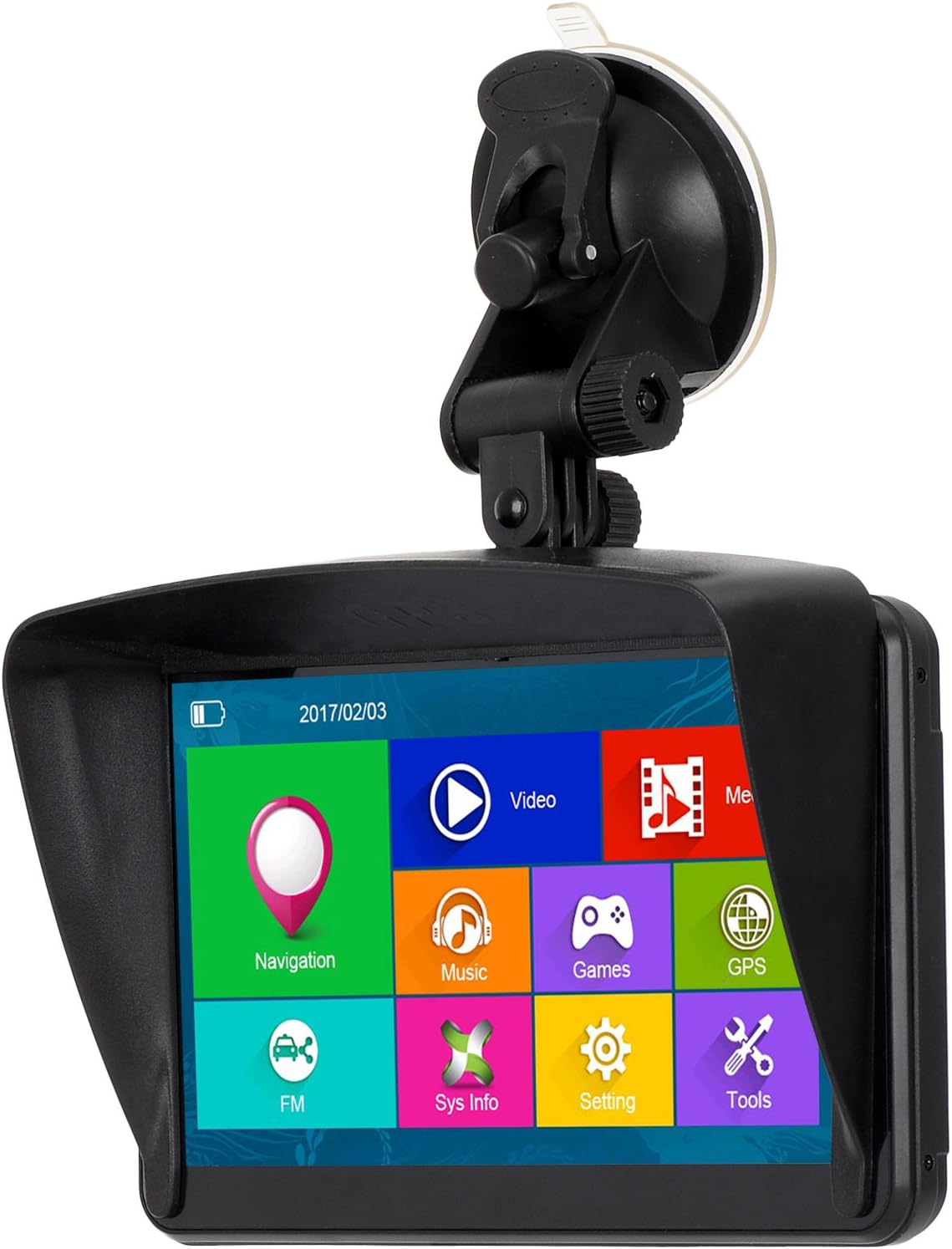 Xgody 884 Portable Car Lorry GPS 16GB Navigation Sat Nav 7 Inch Touch Screen Vehicle Navigator with Speed Limit Displays Free Lifetime Map Updates and Lane Guidance with Sun Shade(884F+SC)