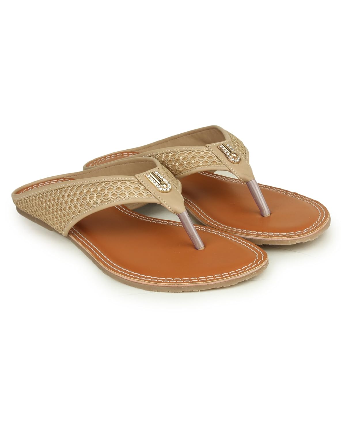 beautiful beige color synthetic material flats for womens from shezone::1281_beige