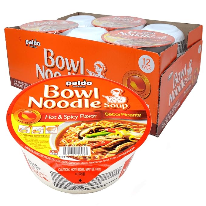 Paldo Fun & Yum Hot & Spicy Instant Cup Noodle Soup Bowl