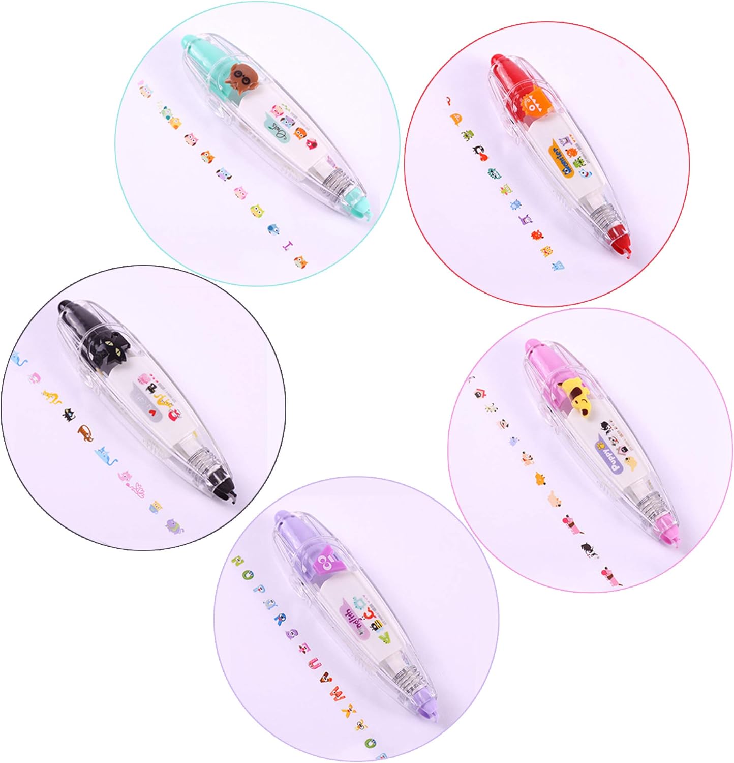 AUEAR, 5 Pack Correction Tape Cute Cartoon Push Tape Sticker Machines Kawaii Decorative Correction Tape for Scrapbooking Diary Planner Journal DIY Crafts (Owl/Cat/Monster/Letter A/Dog Design) : Office Products