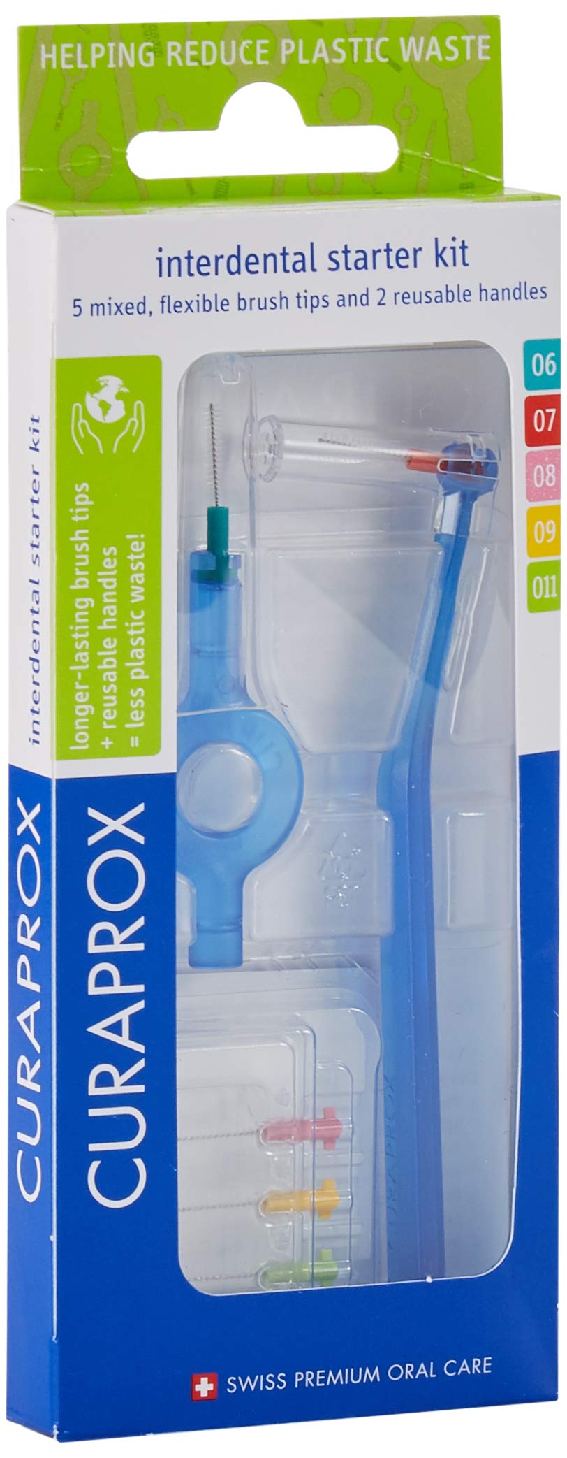 Curaprox CPS Interdental Brush Starter Kit, Mixed - 06, 07, 08, 09, 011 Interdental Brushes + 2 Interdental Toothbrush Holders