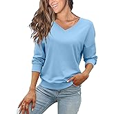 FMEYOA Women's Long Sleeve Sweatshirts No Hood Casual V Neck Lightweight Trendy Fall Spring Basic Pullover Tops
