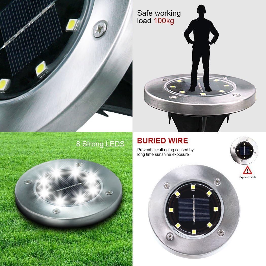 Disk Solar Lights SUNLIT 4 Pack Waterproof Solar Ground Lights Dark