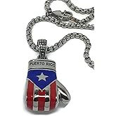 Papiichulo Puerto Rican Flag Large Boxing Glove Pendant with 24" Box Linked Stainless Steel Chain Necklace for Men (Red & Blue)