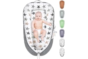 YTUGNE Baby Lounger, 100% Cotton Newborn Lounger for 0-24 Months, Co Sleeping Breathable & Soft Baby Nest, Infant Lounger Baby Floor Seat, Portable Lightweight Lounger Newborn Babies Essentials(Stars)