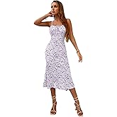 Floerns Women's Floral Print Drawstring Front Sleeveless Cami Midi Dress