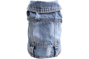 SILD Pet Clothes Dog Jeans Jacket Cool Blue Denim Coat Small Medium Dogs Lapel Vests Classic Hoodies Puppy Blue Vintage Washed Clothes (XS, Blue C)