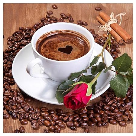 Blxecky 5D DIY Diamant-Malerei Kit Wohnzimmer-Dekor-Wand-Aufkleber?Kaffee Rose(35X35CM/14X14inch)