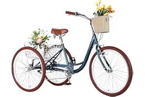 AkiiGer Adult Tricycles for Adults, 7 Speed Adult Trikes, 20/24/26 inch 3 Wheel Bike with Basket, Three-Wheeled Cruiser Bicycles for Women and Men, Without Fenders