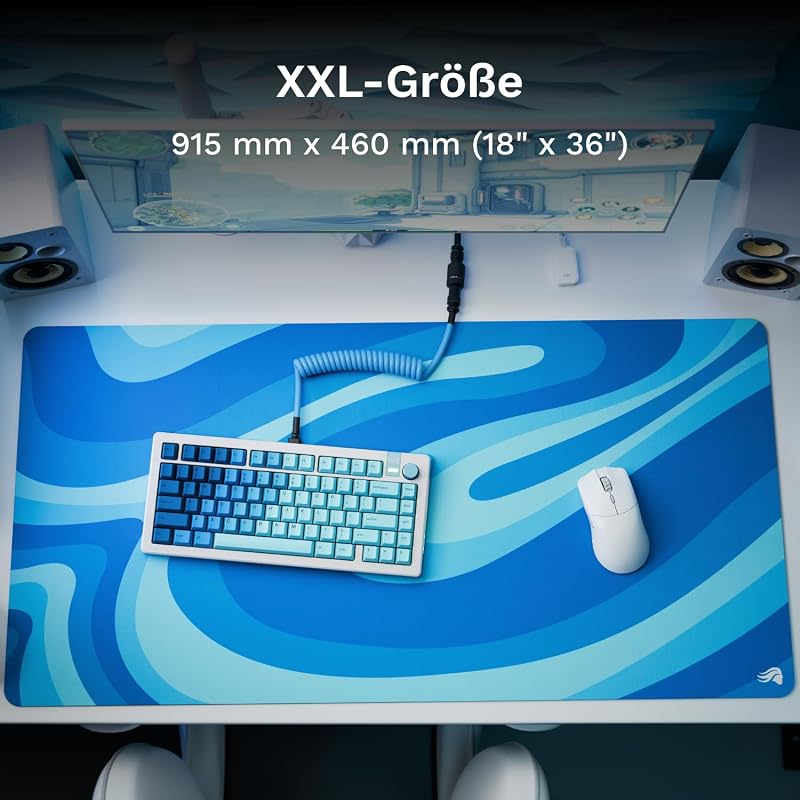 Gaming Mouse Pad GMP 2 - Ocean - XXL - Vattentät musmatta med en balanserad yta för höga hastigheter Och kontroll Och Kanter som Inte fransas - 915 x 460 x 3 mm - 2XL-skrivbordsunderlägg