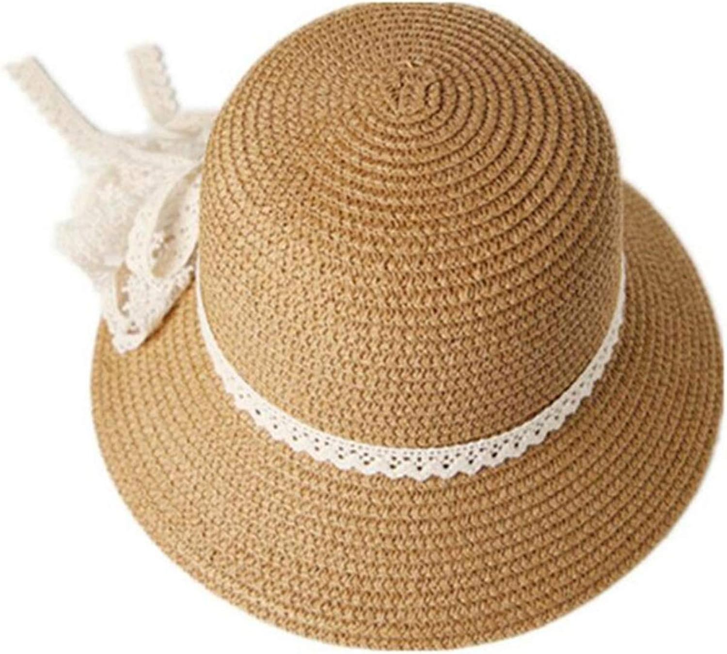 1pcs Sunhat Beautiful Lace Decor Bow Sun Cap Makeup Cap for Outdoor Beach Girl Travel Kid Children Girls,A