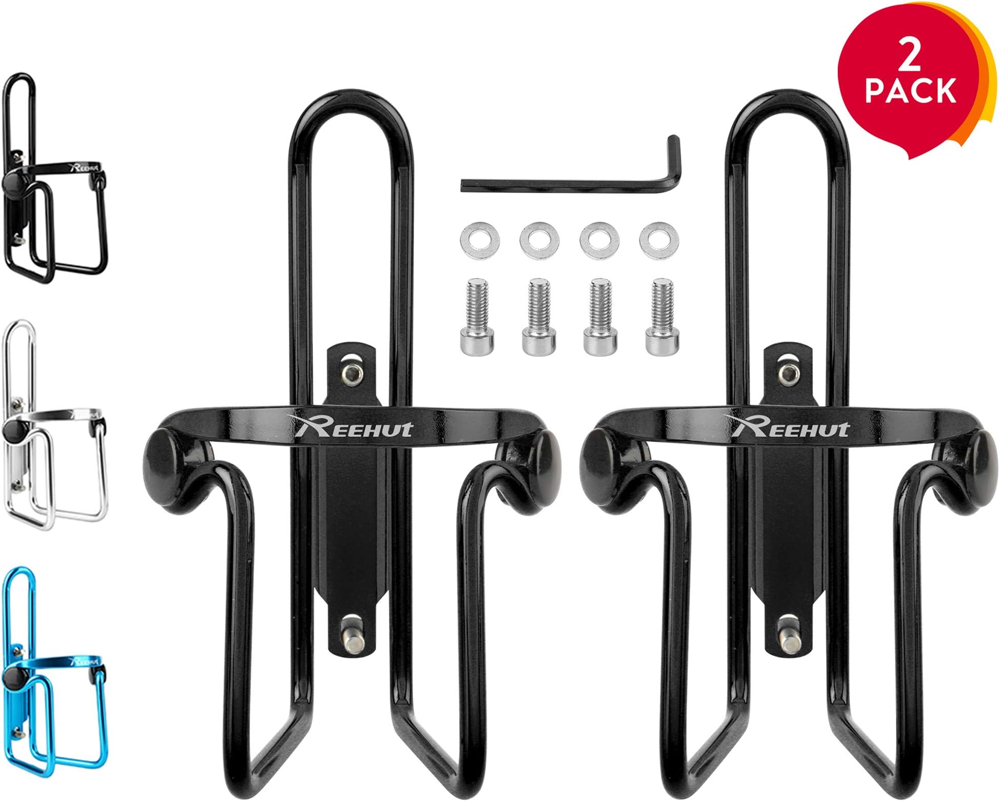 REEHUT Bike Water Bottle Cage (2-Pack), Lightweight Aluminum Alloy Bicycle Water Bottle Holder Brackets for Outdoor Activities