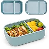 100% Silicone Bento Box Adult with 2 Compartments, 32oz, Reusable Divided Lunch Box Meal Prep Containers for Entree and Side Food Snack Storage, BPA-Free Plastic-Free, Microwave Dishwasher safe, Green