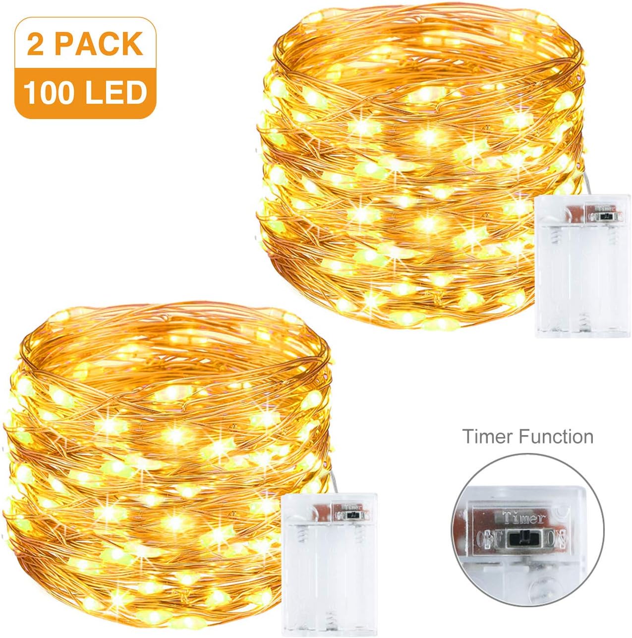 [2 Pack]Litogo Battery Fairy Lights Indoor, 10m 100LED String Lights