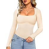 LODAY Tummy Control Shapewear Tank Top Square Neck Long Sleeve Top Slimming Body Shaper Compression Tanks for Women