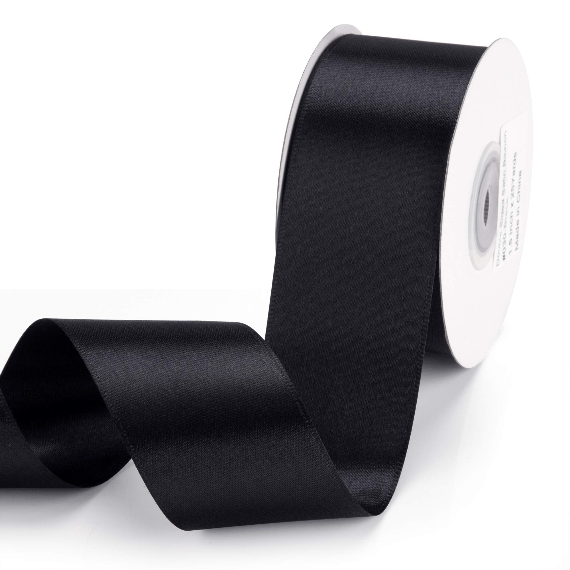 IHKFILAN Satin Ribbon in Black (38 mm x 22.86 m) Matt Shiny Gift Ribbon for Decorating & Crafts, Weddings, Christenings