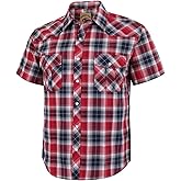 COEVALS CLUB Men's Western Plaid Pearl Snap Buttons Two Pocket Casual Short Sleeve Shirts