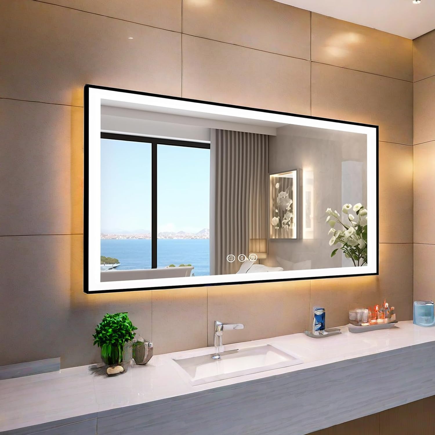 Photo 1 of ***FACTORY SEALED***BBRUN 36" L x 60" W LED Bathroom Mirror with Lights, Dimmable Framed Bathroom Vanity Mirror, Anti-Fog, Backlit and Front Lighted, Stepless Dimmable Lighted Mirror, Lighted Vanity Mirror for Wall