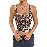 WDIRARA Women's Leopard Print Square Neck Sleeveless Crop Tank Top Summer Casual Tops
