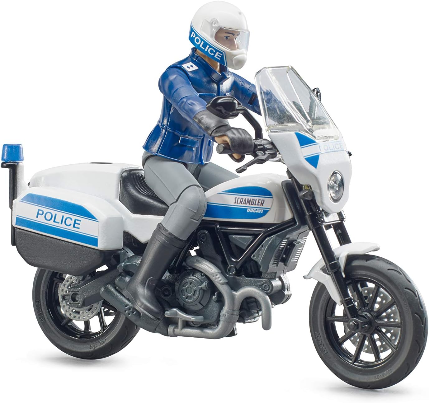 Scrambler Ducati Police Bike with Policeman, Blue/White, 63mm (W) x 136mm (L) x 95mm (H) - Image 3