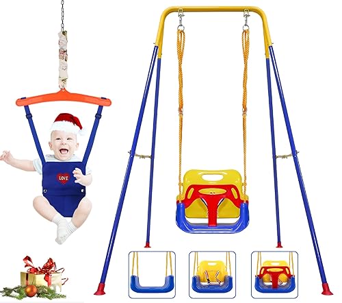 3-in-1 Toddler Swing Set and Baby Jumper, Baby Swing with Bouncers