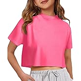 ZDC Girls Athletic Oversized Crop Tops Kids Drop Shoulder Short Sleeve T Shirts Workout Tees