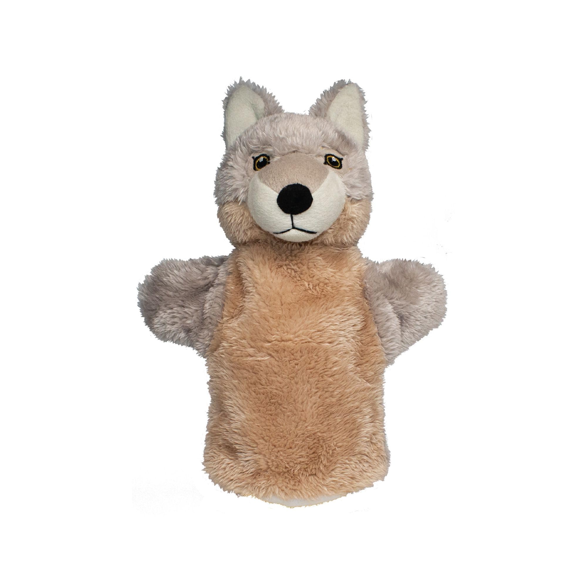 EcoBuddiez Hand Puppet - Wolf from Deluxebase. Plush Puppets made from Recycled Plastic Bottles. Eco-Friendly Animal Toy for Pretend Play, Kids Gifts and Party Favours.