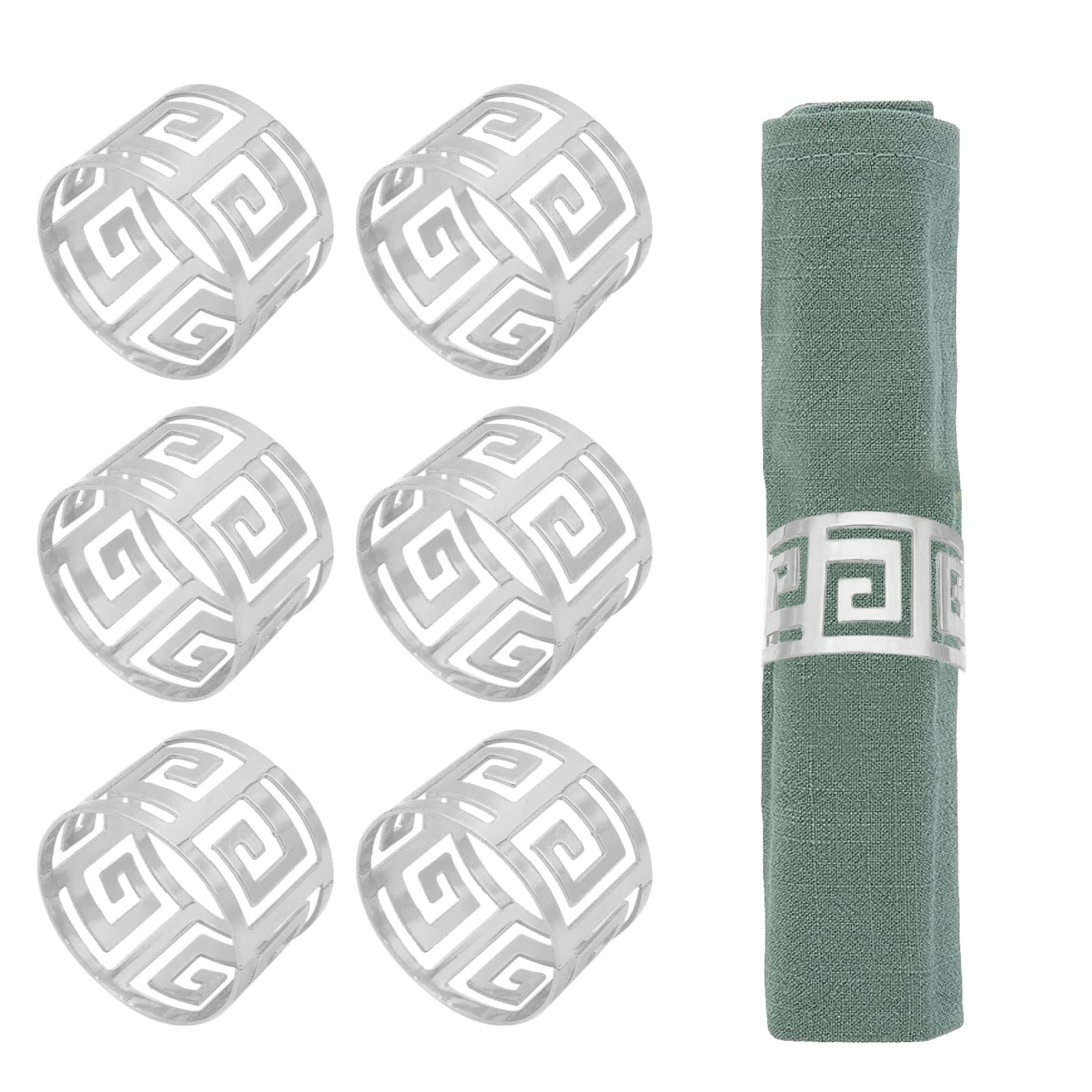 Napkin Rings, Pack of 6 Metal Napkin Holders Buckles Silver Napkin Rings for Christmas, Thanksgiving, Wedding, Party, Dinner, Table Decoration