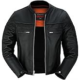 Daniel Smart Men Motorcycle Black Leather Jacket Mandarin Collar Biker Leather Jacket with inside pockets