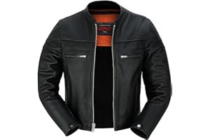 DS DANIEL SMART Daniel Smart Men Motorcycle Black Leather Jacket Mandarin Collar Biker Leather Jacket with inside pockets