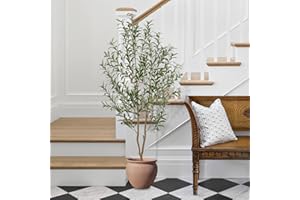 VIVATREES Artificial Olive Tree, 6FT Tall Faux Olive Tree with Pot, Artificial Plants with Natural Wood Trunk and Lifelike Fruits for Home Office Decor