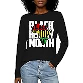 LuxLass Black History Month Long Sleeve for Women Black Pride T-Shirts African American Tee Tops
