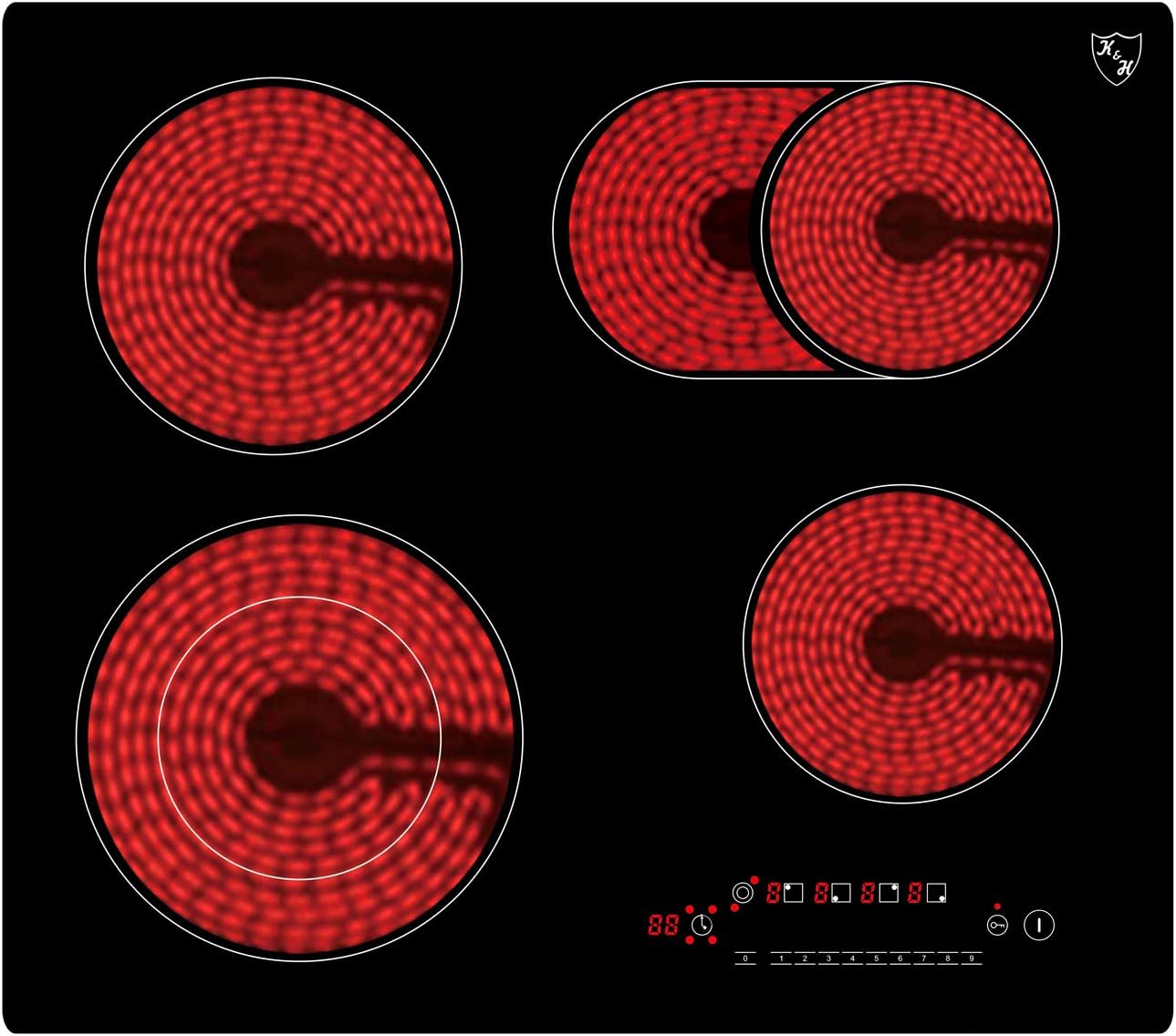K&H® 4 Zonen Glaskeramikkochfeld 59cm Elektro Autark rahmenlos NC-7206