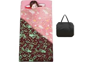 VINILITE Kids Sleeping Bags Glow in The Dark, Thicken Soft Warm Furry Flannel Luminous Slumber Bag with Pillow Pocket, Slumber Sack Napmat for Boys Girls Gift Sleepover Daycare Preschool