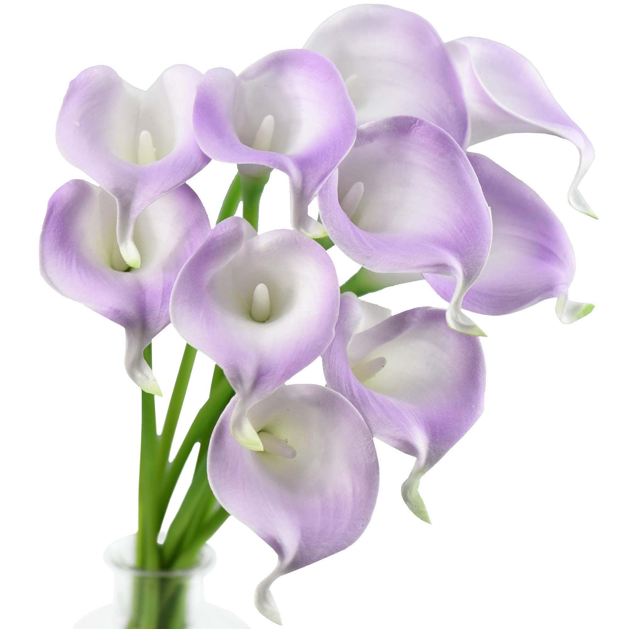 FiveSeasonStuff 10 Stems Real Touch Calla Lilies Artificial Flower Bouquet, Perfect Wedding, Bridal, Party, Home Office Décor DIY (Pale Violet)