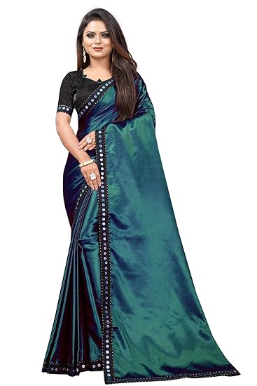 Market Magic World Womens Satin Plain Saree With Blouse Piece